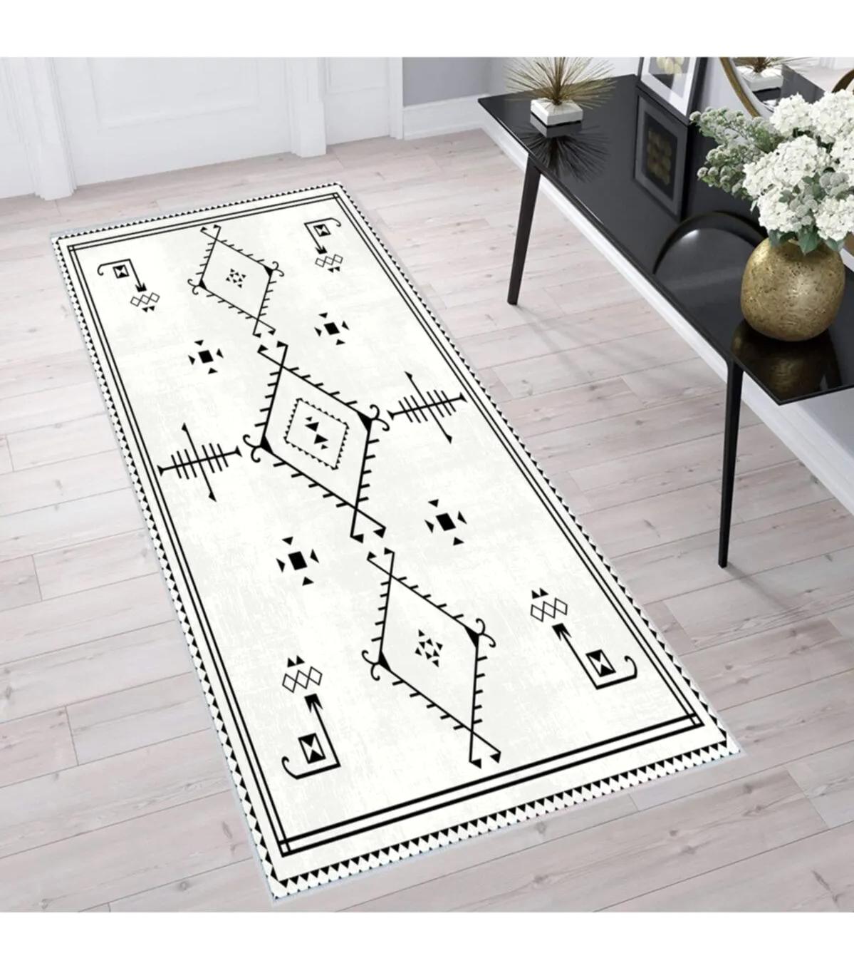 Rovigo Home RVG1608 Krem 8 mm Polyester Leke Tutmaz-Toz Tutmaz Yıkanabilir İnce Kaymaz Dot Taban Dikdörtgen Makine Dokuma Salon Halısı 80x400 cm