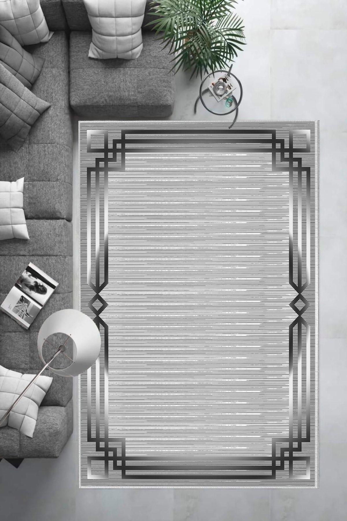 Aldora B1267 Gri 9 mm Deri Toz Tutmaz Yıkanabilir İnce Kaymaz Pamuk Taban Dikdörtgen Makine Dokuma Salon Halısı 200x290 cm