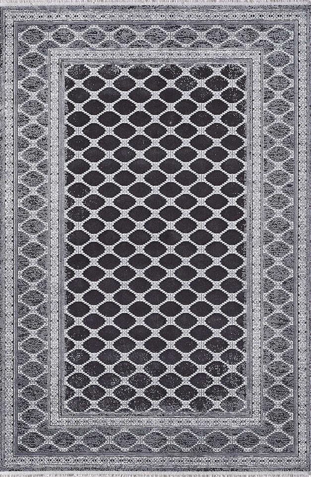 Pierre Cardin Gloria XG01A Gri-Siyah 6 mm Akrilik Yumuşak Yıkanabilir İnce Kaymaz Dikdörtgen Makine Dokuma Salon Halısı 140x200 cm