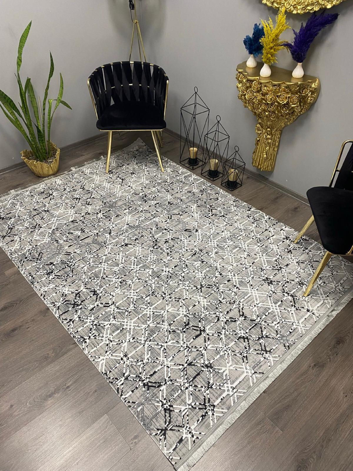 Halı Furyası Mavi 8.5 mm Bambu Antibakteriyel Yıkanabilir Orta Kaymaz Dikdörtgen Makine Dokuma Oturma Odası-Salon Halısı 100x150 cm
