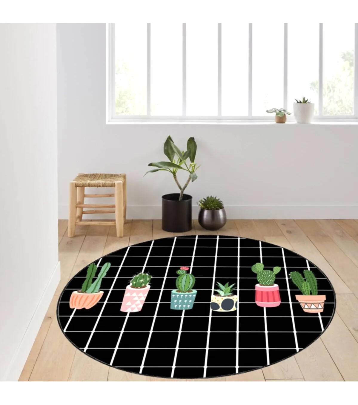 Rovigo Home RVG7131 Çok Renkli 8 mm Polyester Antibakteriyel-Leke Tutmaz-Toz Tutmaz Yıkanabilir İnce Kaymaz Dot Taban Yuvarlak Makine Dokuma Salon Halısı 160x230 cm