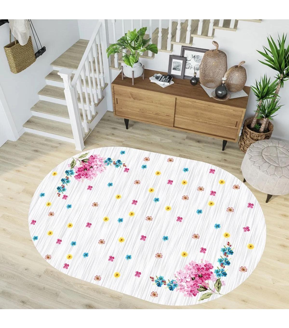 Rovigo Home RVG7215-HY889 Krem 8 mm Polyester Yıkanabilir Orta Kaymaz Dot Taban Dikdörtgen Makine Dokuma Salon Halısı 80x150 cm