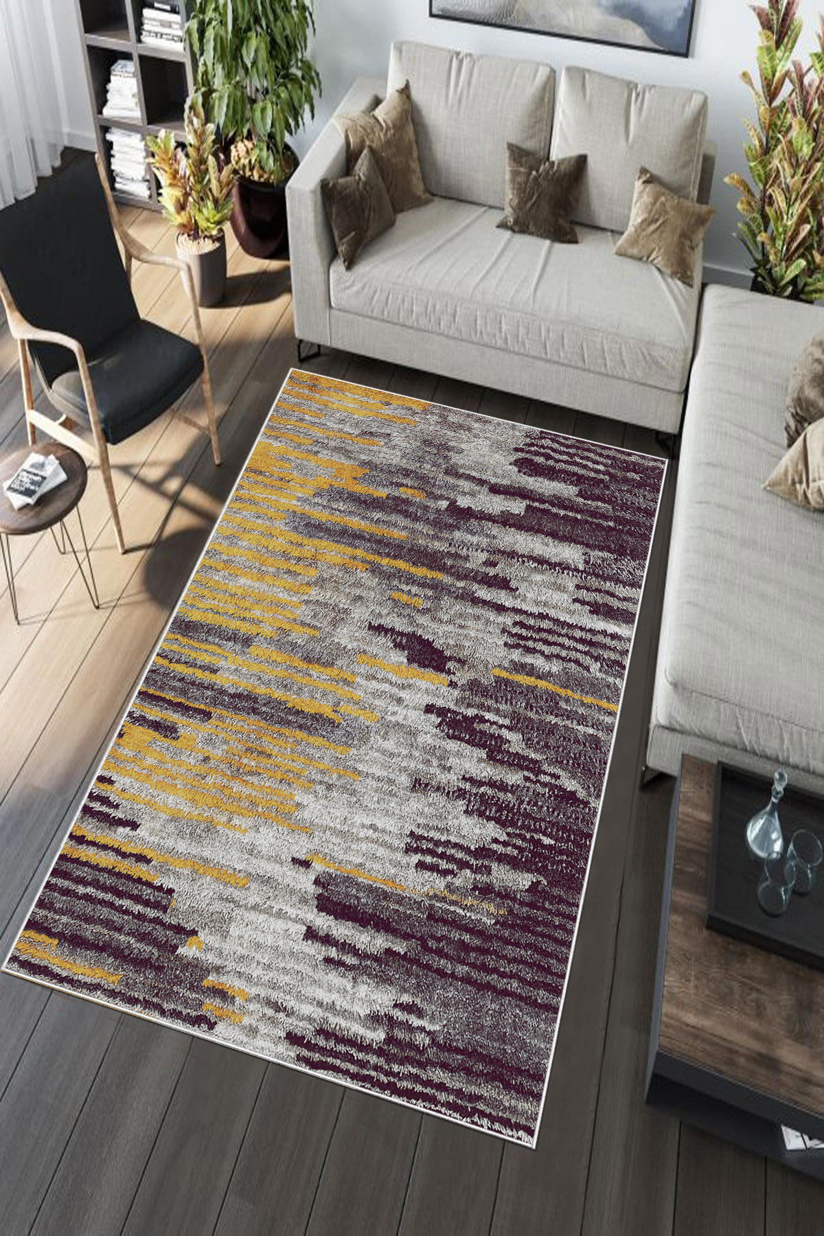 Aldora Çok Renkli 0.8 mm Polipropilen Yıkanabilir Orta Kaymaz Deri Taban Dikdörtgen Makine Dokuma Salon Halısı 120x200 cm