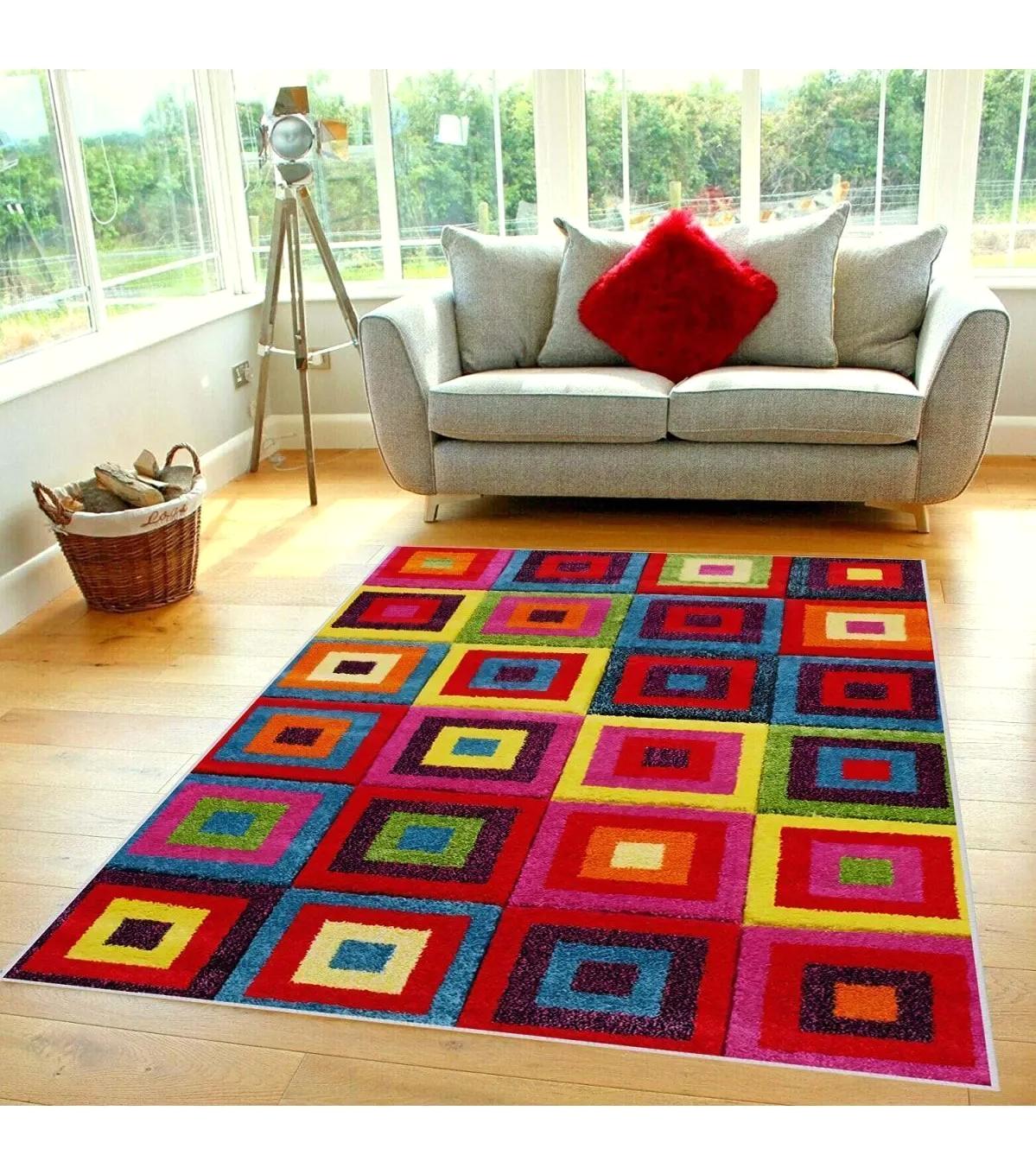 Rovigo Home RVG0372 Çok Renkli 8 mm Polyester Leke Tutmaz-Toz Tutmaz Yıkanabilir İnce Kaymaz Dot Taban Dikdörtgen Makine Dokuma Salon Halısı 200x290 cm