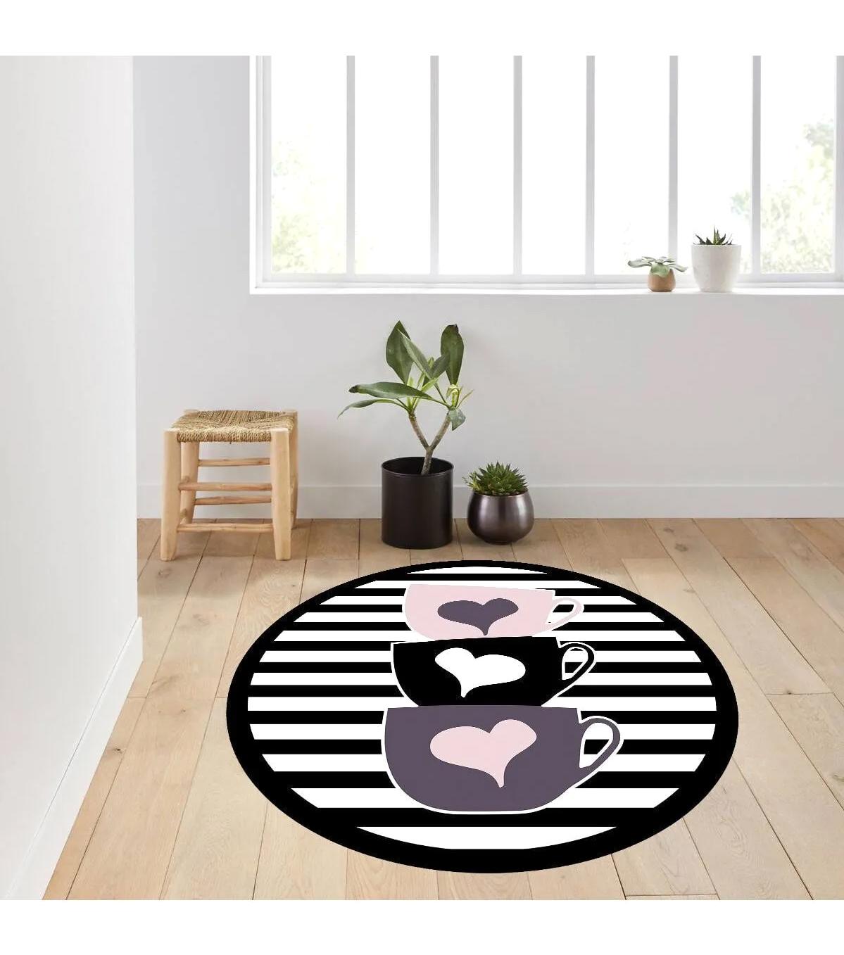 Rovigo Home RVG7339-SD717 Çok Renkli 8 mm Polyester Antibakteriyel-Leke Tutmaz-Toz Tutmaz Yıkanabilir İnce Kaymaz Dot Taban Yuvarlak Makine Dokuma Salon Halısı 80x500 cm