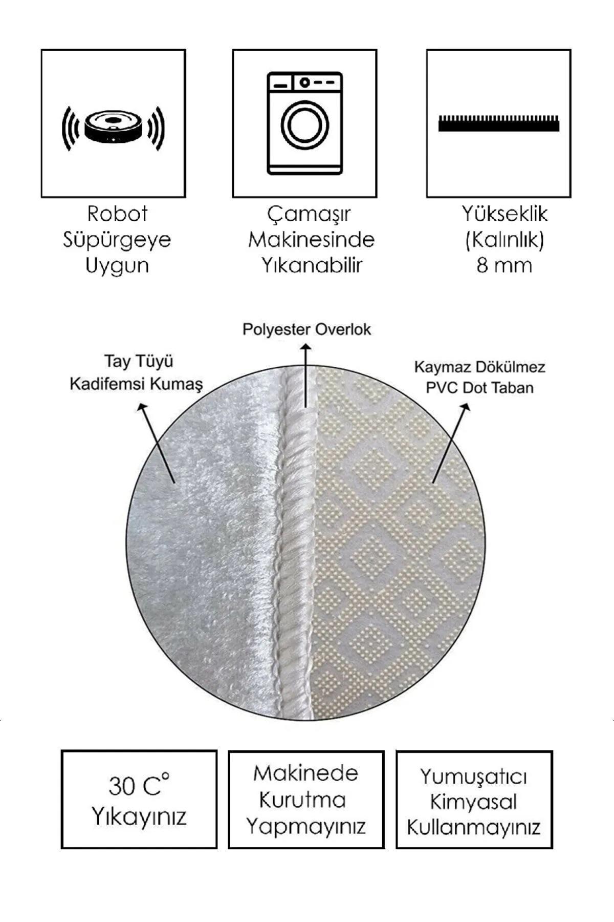 Rovigo Home RVG1874-SD501 Çok Renkli 8 mm Polyester Antibakteriyel-Leke Tutmaz-Toz Tutmaz Yıkanabilir İnce Kaymaz Dot Taban Dikdörtgen Makine Dokuma Salon Halısı 100x300 cm