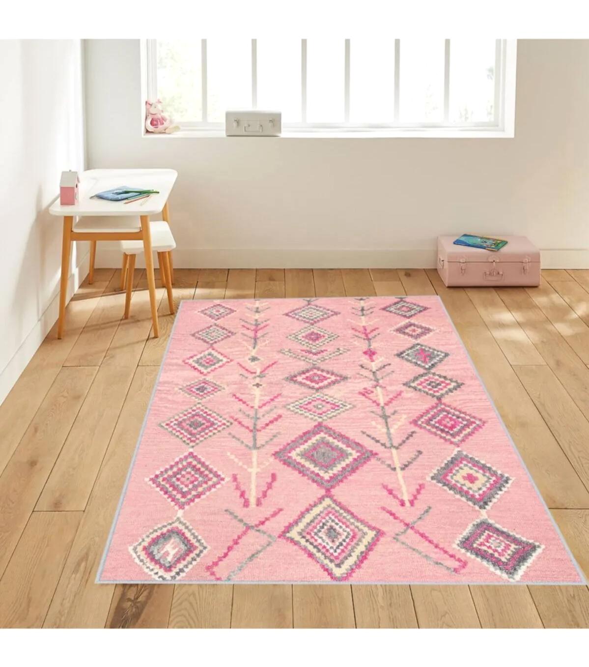 Rovigo Home RVG1177 Çok Renkli 8 mm Polyester Leke Tutmaz-Toz Tutmaz Yıkanabilir İnce Kaymaz Dot Taban Dikdörtgen Makine Dokuma Salon Halısı 120x180 cm