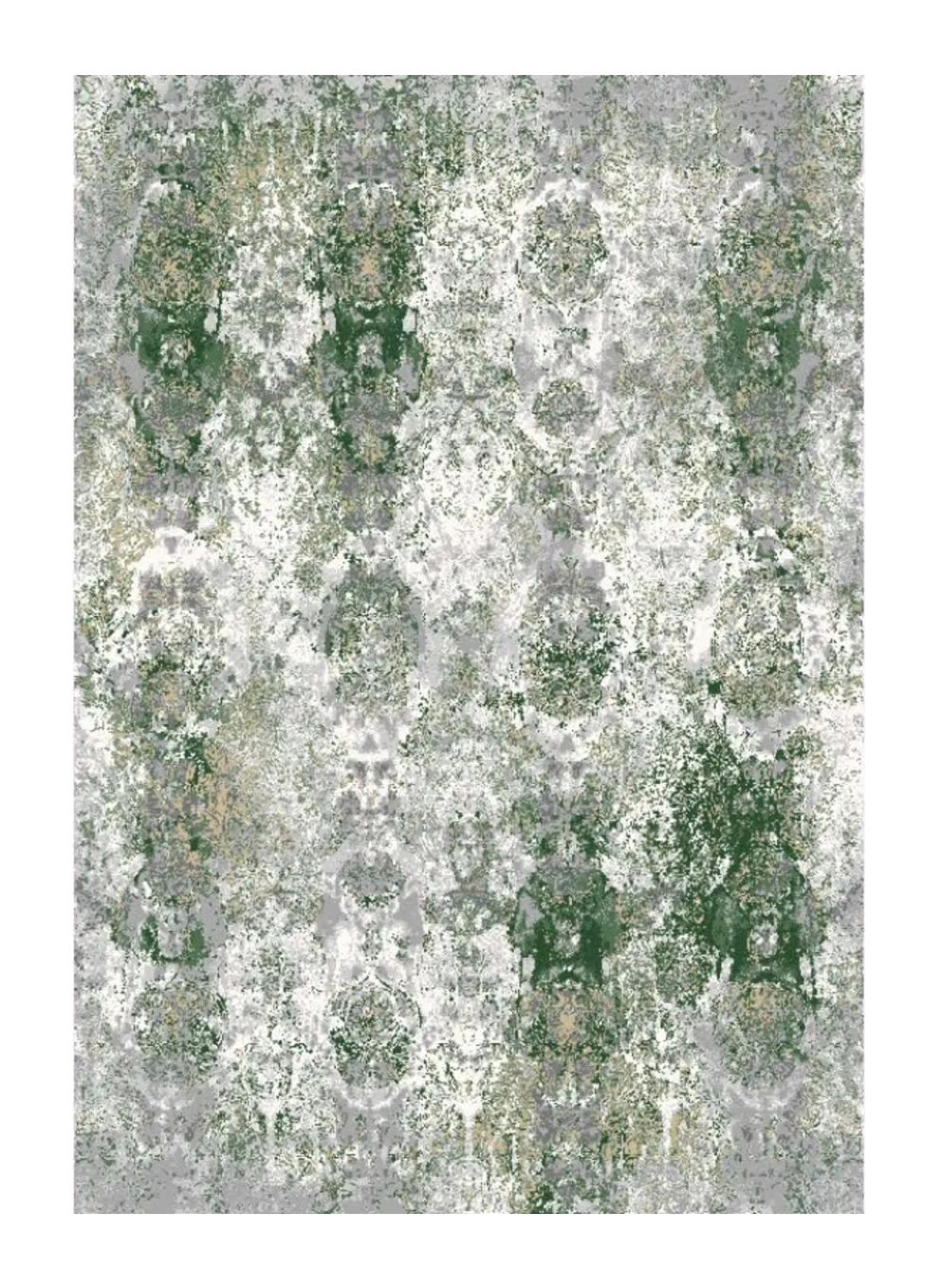 Angora Halı Verano 9354L Gri-Yeşil 10 mm Akrilik Yıkanabilir İnce Kaymaz Jüt Taban Dikdörtgen Makine Dokuma Salon Halısı 100x150 cm