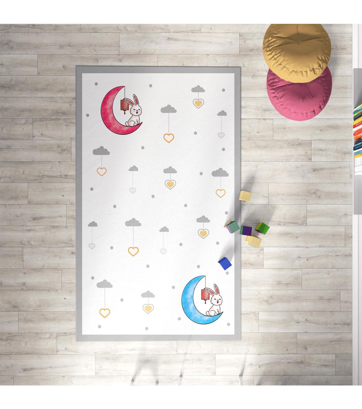 Chiron Baby Ceritti CRTT074 Krem 5 mm Pamuk-Polyester Antialerjenik Yıkanabilir İnce Kaymaz Taban Figürlü Dikdörtgen Makine Dokuma Çocuk Odası Halısı 100x300 cm