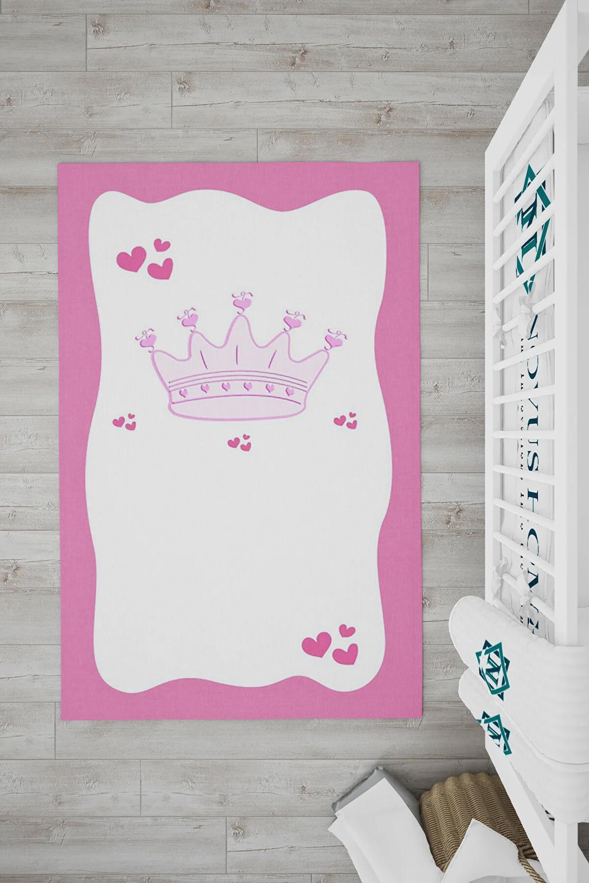 Novus Home Punto Serisi Beyaz-Pembe 7 mm Polyester Antibakteriyel-Toz Tutmaz-Yalıtıma Yardımcı Yıkanabilir İnce Kaymaz Taban Dikdörtgen Makine Dokuma Çocuk Odası Halısı 120x180 cm