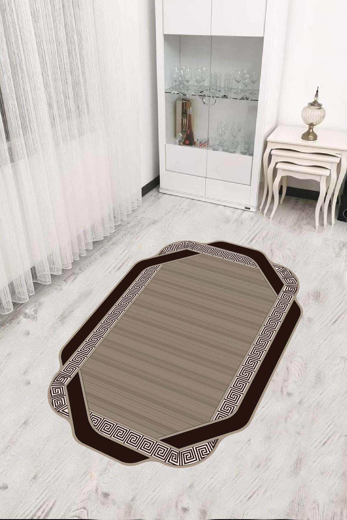 Viva Home RV309 Kahverengi 7 mm Mikropolyester Yıkanabilir Orta Kaymaz Taban Dikdörtgen Makine Dokuma Salon Halısı 60x100 cm