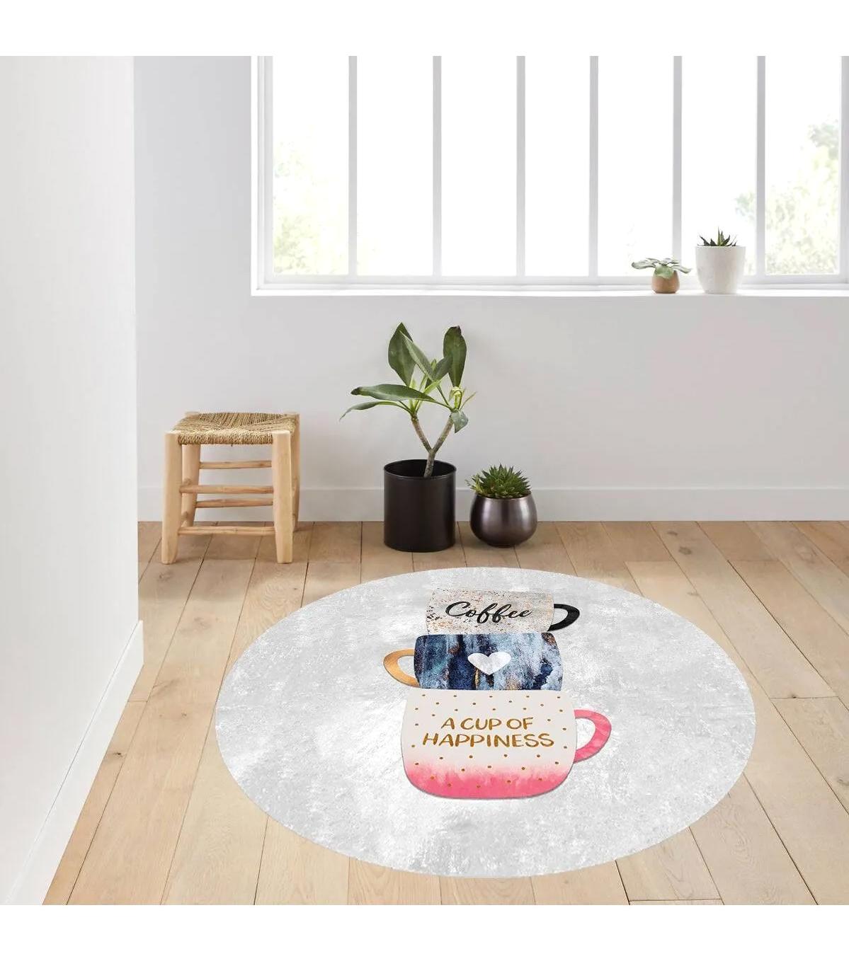 Rovigo Home RVG7340-HT1025 Gri 8 mm Polyester Antibakteriyel-Leke Tutmaz-Toz Tutmaz Yıkanabilir İnce Kaymaz Dot Taban Yuvarlak Makine Dokuma Salon Halısı 100x150 cm
