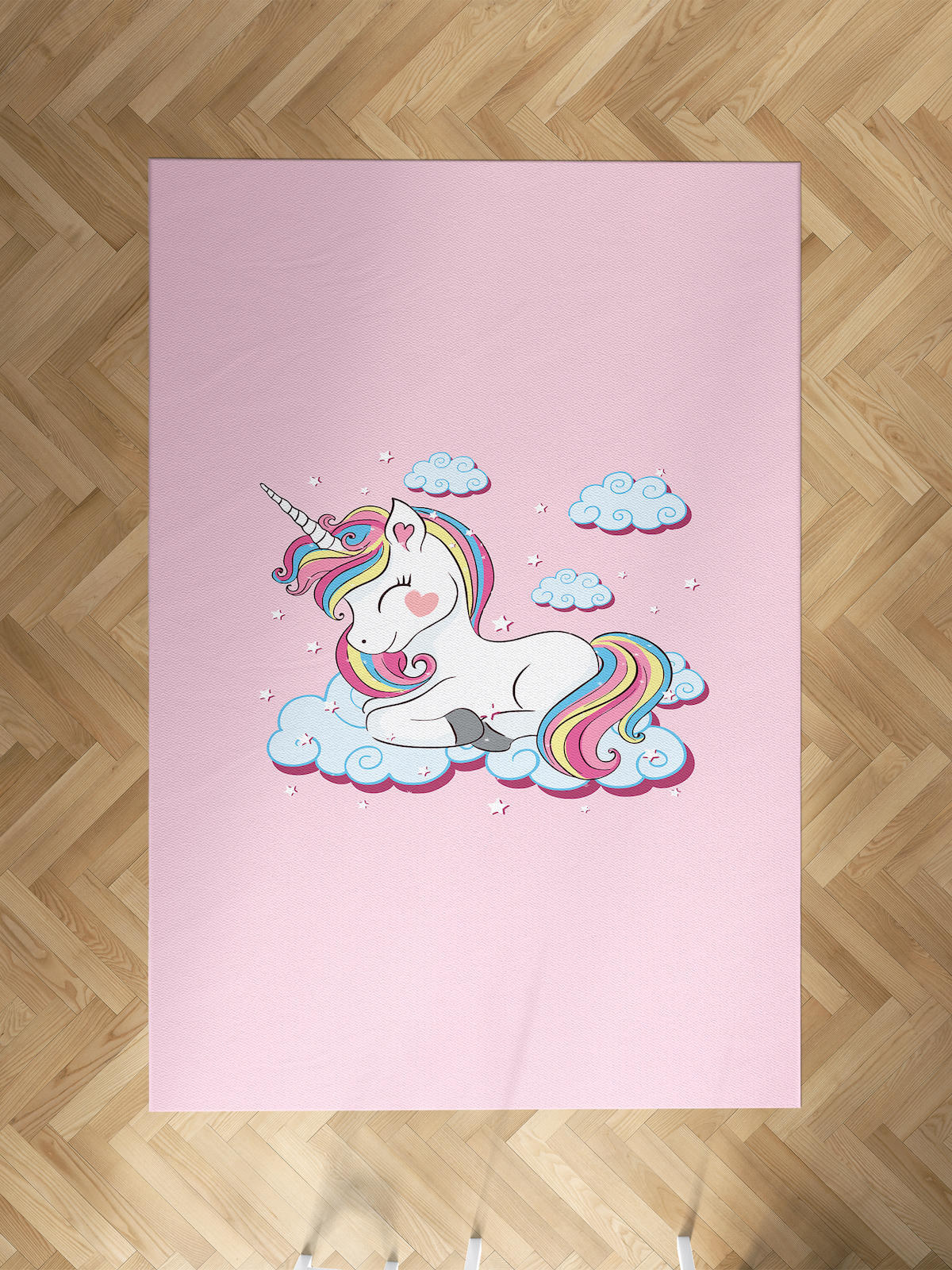 Mekta Home Bulut-Unicorn Krem 10 mm Antibakteriyel Yıkanabilir İnce Kaymaz Dot Taban Dikdörtgen Makine Dokuma Çocuk Odası Halısı 140x200 cm