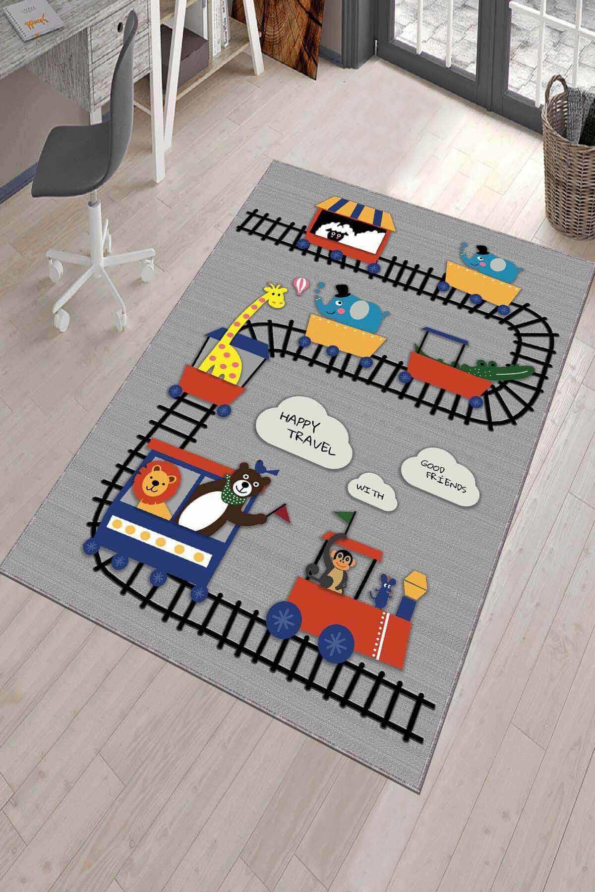 Viva Home KD46 Gri 7 mm Mikropolyester Toz Tutmaz Yıkanabilir İnce Kaymaz Dot Taban Dikdörtgen Makine Dokuma Çocuk Odası Halısı 80x300 cm