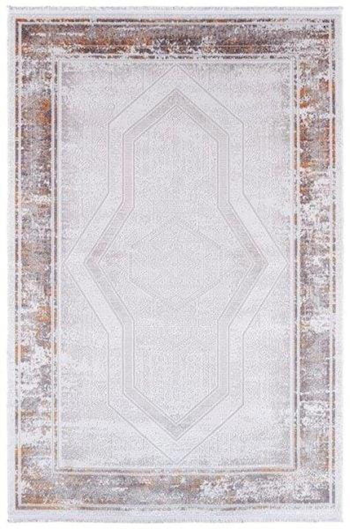 Gümüşsuyu Viera 15598 Bakır 7 mm Akrilik Antibakteriyel Yıkanabilir İnce Kaymaz Dikdörtgen Makine Dokuma Salon Halısı 80x150 cm