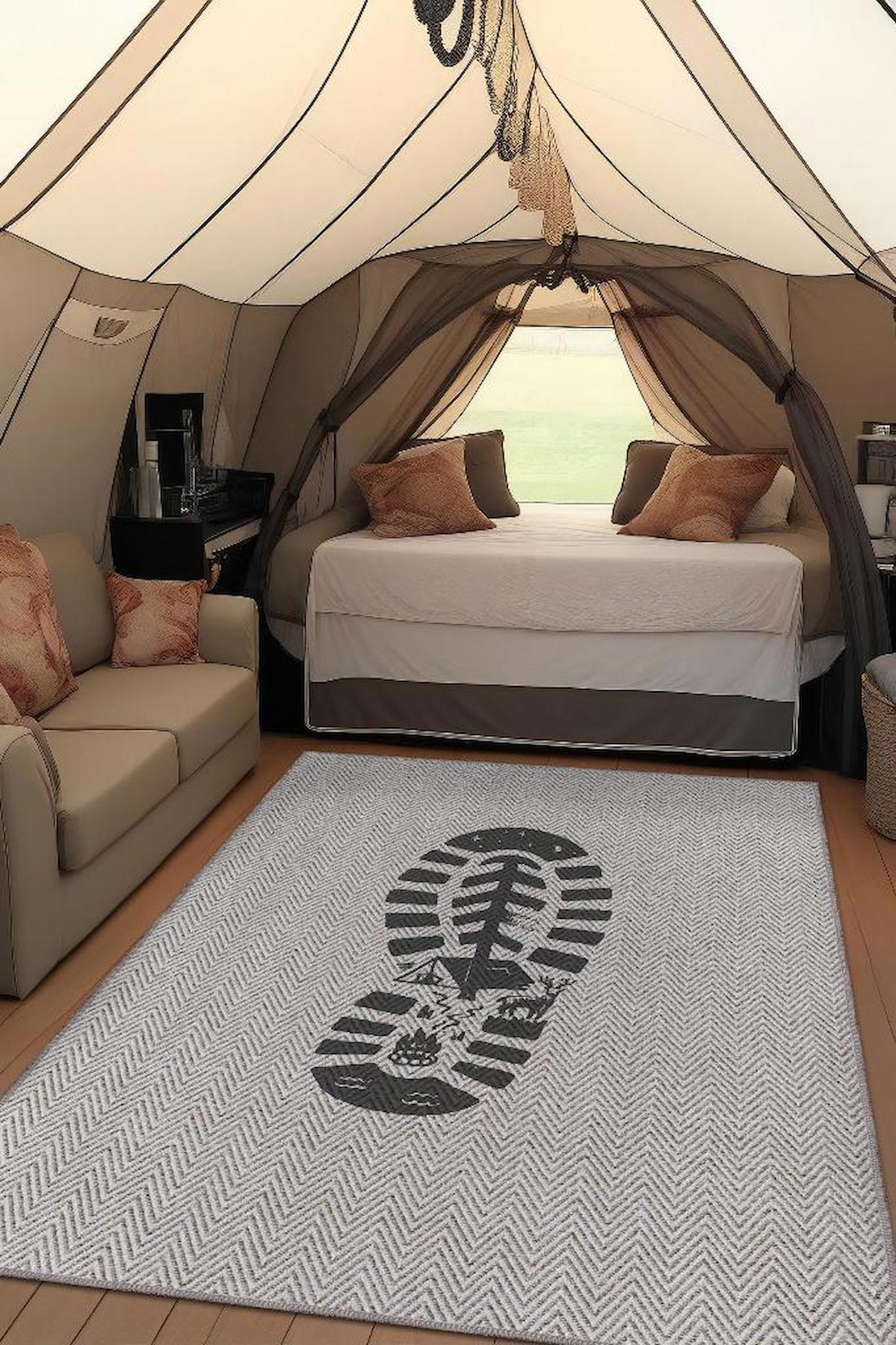 Homshtag Krem 4 mm Pamuk Antistatik Yıkanabilir İnce Kaymaz Dikdörtgen Makine Dokuma Çadır-Karavan Halısı 80x300 cm