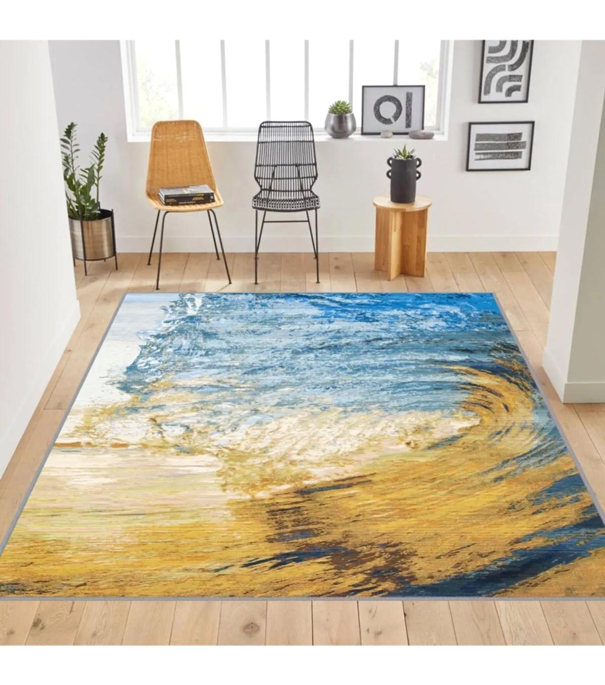 Rovigo Home RVG1782 Çok Renkli 8 mm Polyester Antibakteriyel-Leke Tutmaz-Toz Tutmaz Yıkanabilir İnce Kaymaz Dot Taban Dikdörtgen Makine Dokuma Salon Halısı 120x200 cm