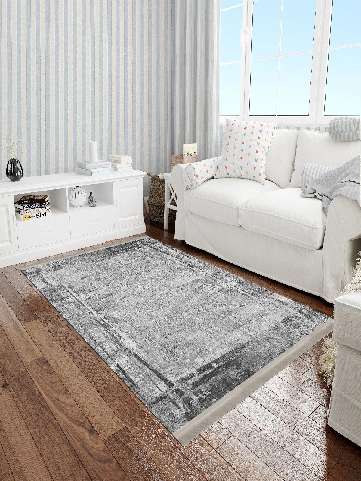 Enbe Collection E-DK5062D Krem 5 mm Pamuk Antibakteriyel Yıkanabilir Orta Kaymaz Dot Taban Dikdörtgen Makine Dokuma Oturma Odası Halısı 120x120 cm