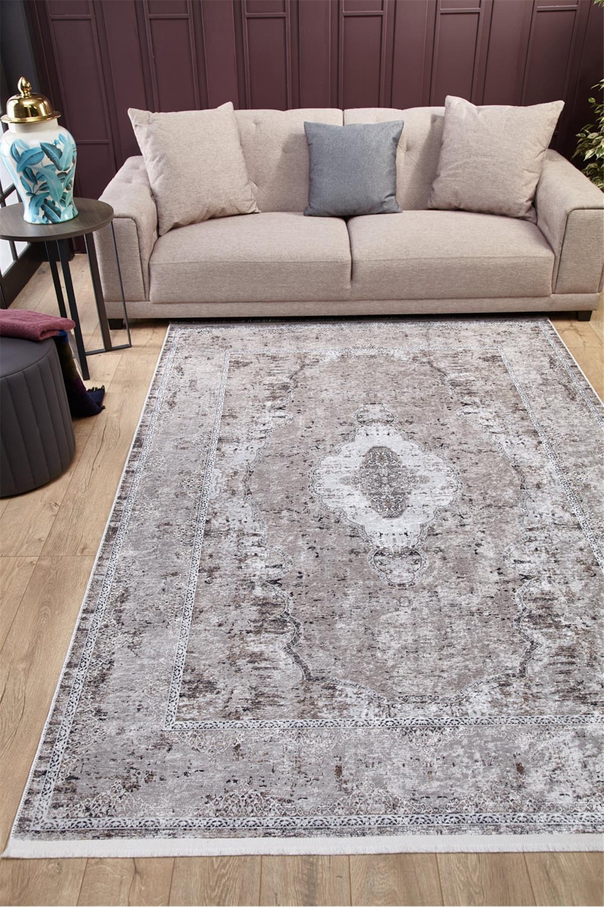 Usso HLN1779 Bej 5 mm Pamuk-Polyester Antialerjenik-Antibakteriyel-Toz Tutmaz Yıkanabilir İnce Kaymaz Dikdörtgen Makine Dokuma Antre-Ofis-Oturma Odası-Salon-Yatak Odası Halısı 180x300 cm