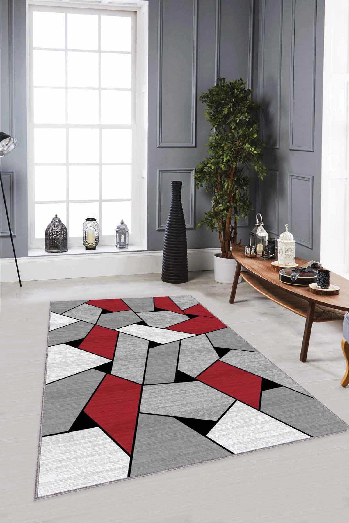 Viva Home WL06 Kırmızı 7 mm Mikropolyester Antibakteriyel Yıkanabilir İnce Kaymaz Taban Dikdörtgen Makine Dokuma Halı 240x340 cm