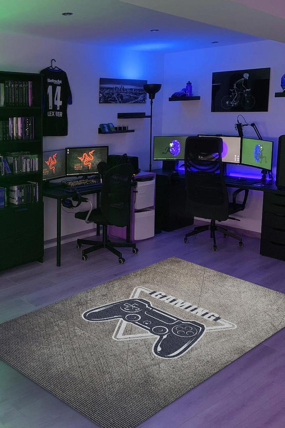 Homshtag Gaming Krem 4 mm Pamuk Antistatik Yıkanabilir İnce Kaymaz Dikdörtgen Makine Dokuma Genç Odası Halısı 160x230 cm