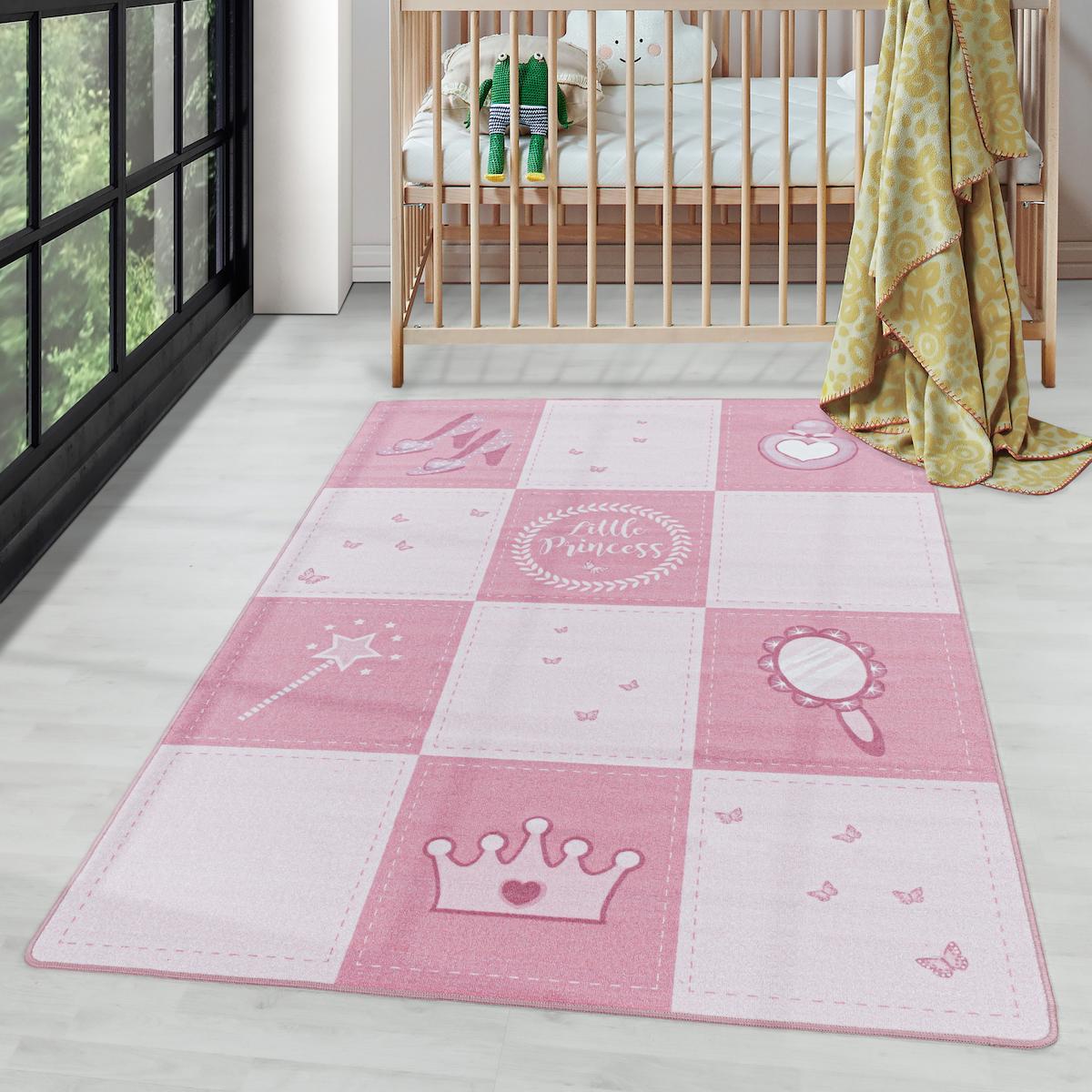 Wide Shop Pembe 6 mm Polipropilen Antibakteriyel Yıkanabilir İnce Kaymaz Lateks Taban Dikdörtgen Makine Dokuma Çocuk Odası Halısı 80x500 cm