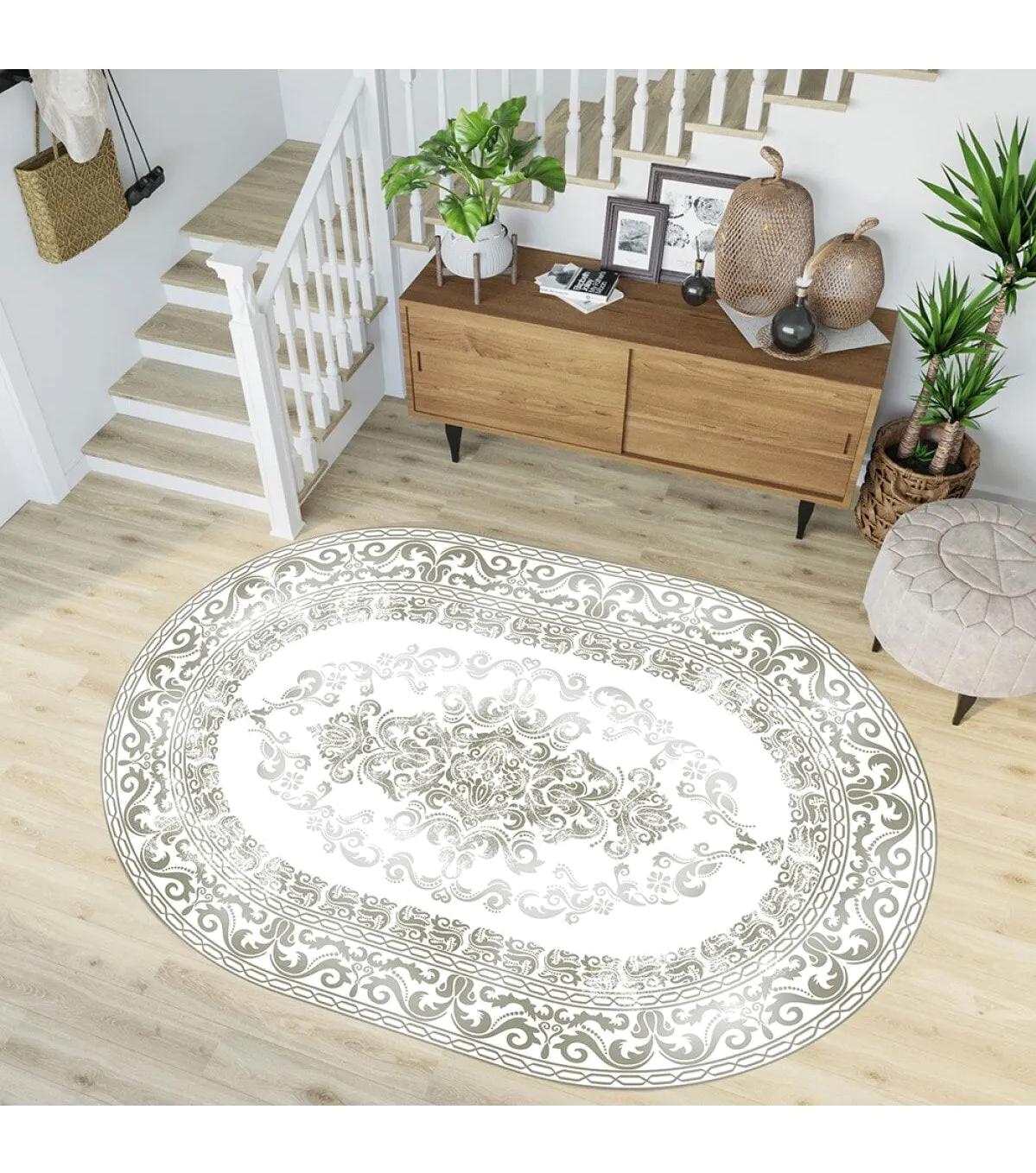 Rovigo Home RVG7211-HK128 Krem 8 mm Polyester Yıkanabilir Orta Kaymaz Dot Taban Dikdörtgen Makine Dokuma Salon Halısı 80x150 cm