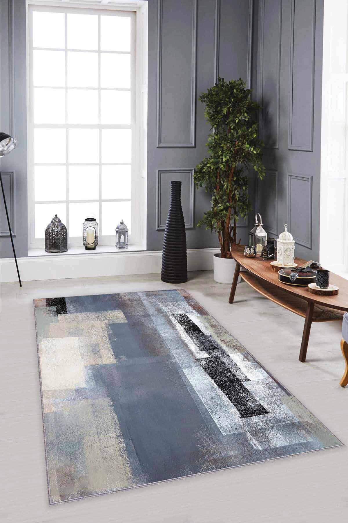 Viva Home MX06 Gri 7 mm Mikropolyester Toz Tutmaz Yıkanabilir İnce Kaymaz Dot Taban Dikdörtgen Makine Dokuma Salon Halısı 80x200 cm