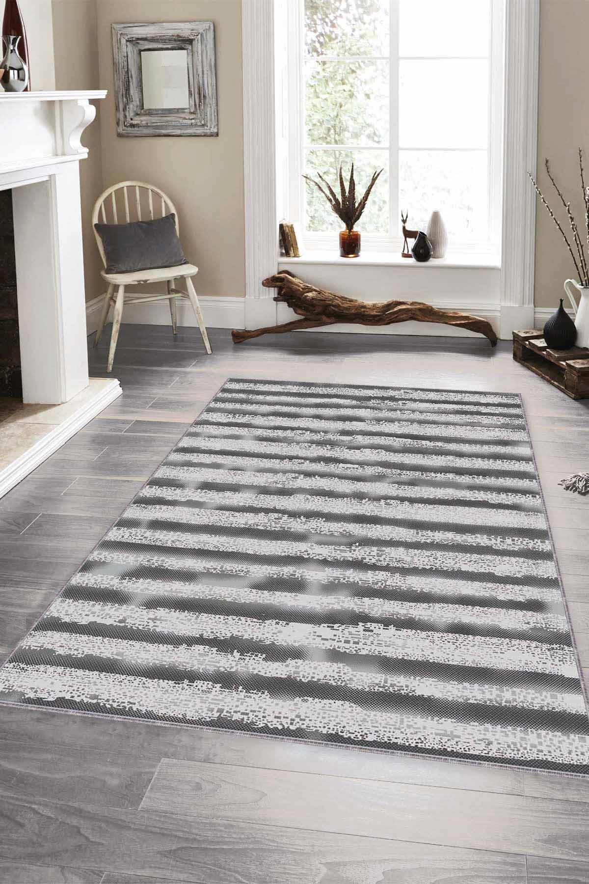 Viva Home FO01 Gri 7 mm Mikropolyester Toz Tutmaz Yıkanabilir İnce Kaymaz Dot Taban Dikdörtgen Makine Dokuma Salon Halısı 160x230 cm