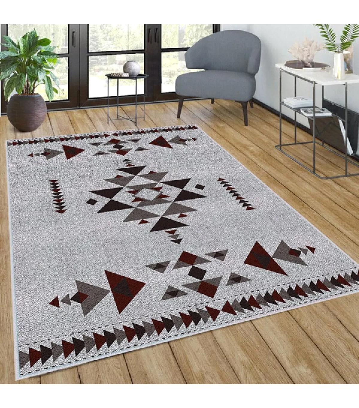 Rovigo Home RVG0038-SD1058 Gri 8 mm Polyester Antibakteriyel Yıkanabilir Orta Kaymaz Dot Taban Dikdörtgen Makine Dokuma Salon Halısı 120x180 cm