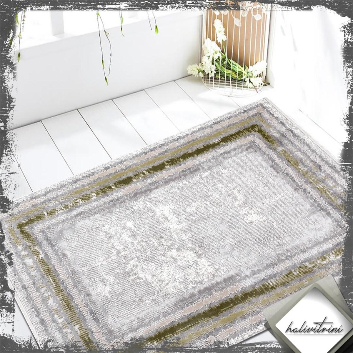 Padişah Eternity Yeşil 7 mm Akrilik Yıkanabilir İnce Kaymaz Dikdörtgen Makine Dokuma Salon Halısı 80x150 cm