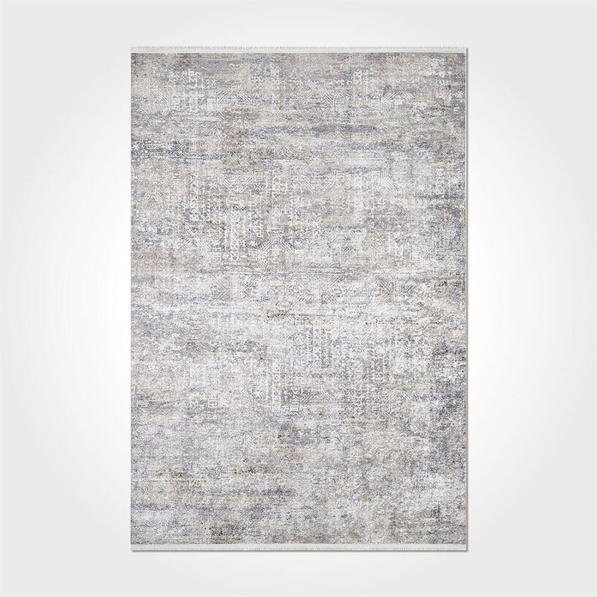 Crea Halı 2405PC Gri Pamuk-Polyester Yıkanabilir İnce Kaymaz Pamuk Taban Soyut Temalı Dikdörtgen Makine Dokuma Salon Halısı 100x150 cm
