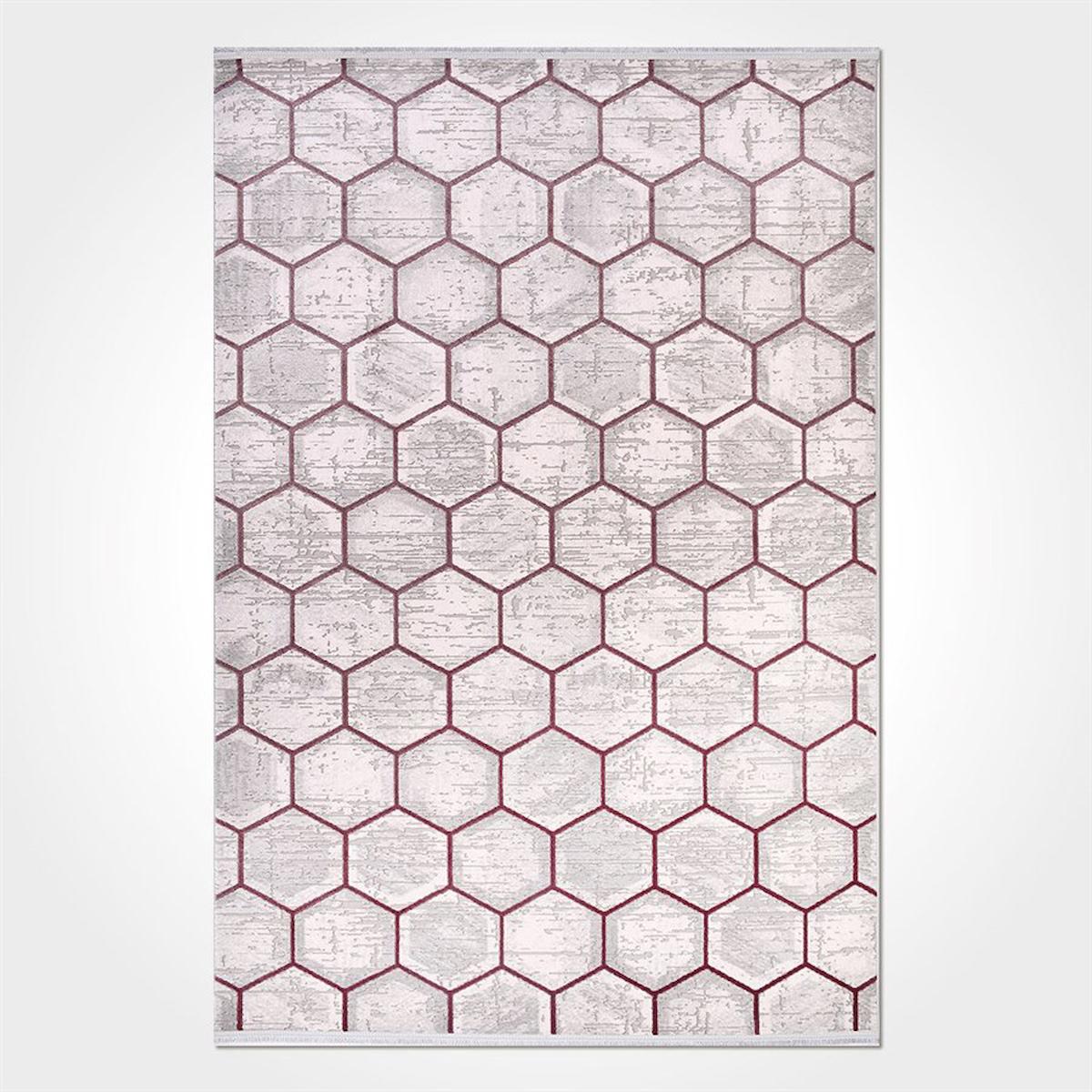 Crea Halı Argilla 15534K Pembe 10 mm Akrilik Toz Tutmaz Yıkanabilir Orta Geometrik Dikdörtgen Makine Dokuma Salon Halısı 120x200 cm