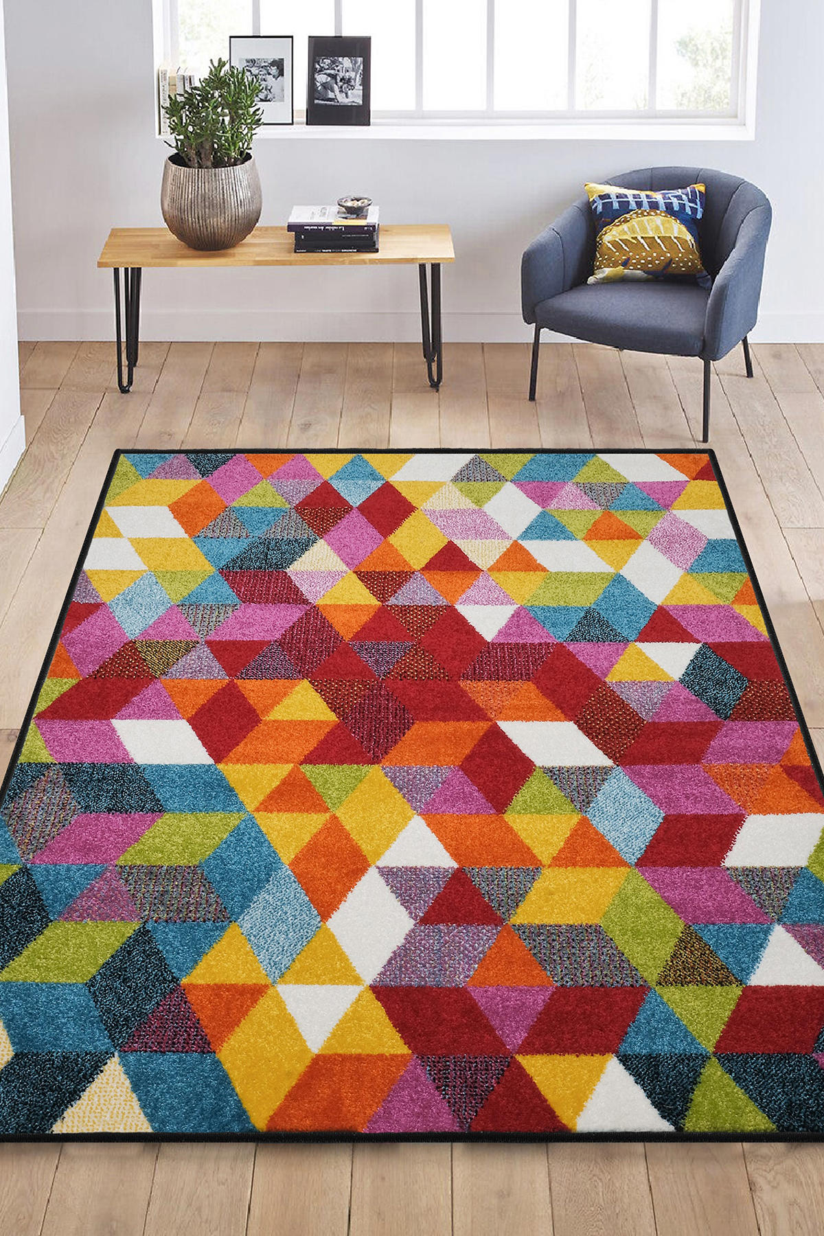 Konfor Halı Geo 6875 Krem 7 mm Polipropilen Yıkanabilir Geometrik Dikdörtgen Makine Dokuma Halı 200x290 cm