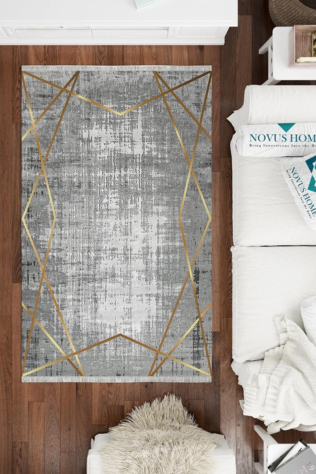 Novus Home Punto Serisi Krem 7 mm Polyester Antibakteriyel-Toz Tutmaz-Yalıtıma Yardımcı Yıkanabilir İnce Kaymaz Taban Geometrik Dikdörtgen Makine Dokuma Antre-Salon-Yatak Odası Halısı 100x200 cm