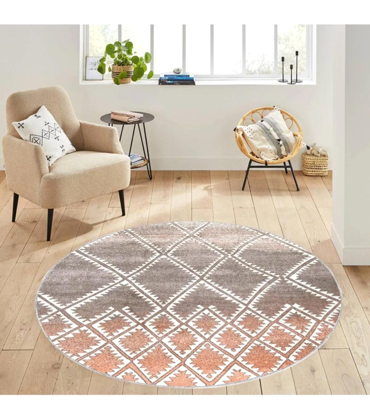 Rovigo Home RVG7121 Çok Renkli 8 mm Polyester Antibakteriyel-Leke Tutmaz-Toz Tutmaz Yıkanabilir İnce Kaymaz Dot Taban Yuvarlak Makine Dokuma Salon Halısı 100x150 cm