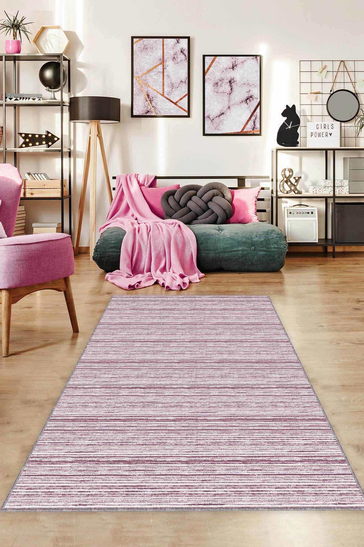 Viva Home ST01 Çok Renkli 7 mm Mikropolyester Yıkanabilir İnce Kaymaz Dikdörtgen Makine Dokuma Salon Halısı 80x150 cm