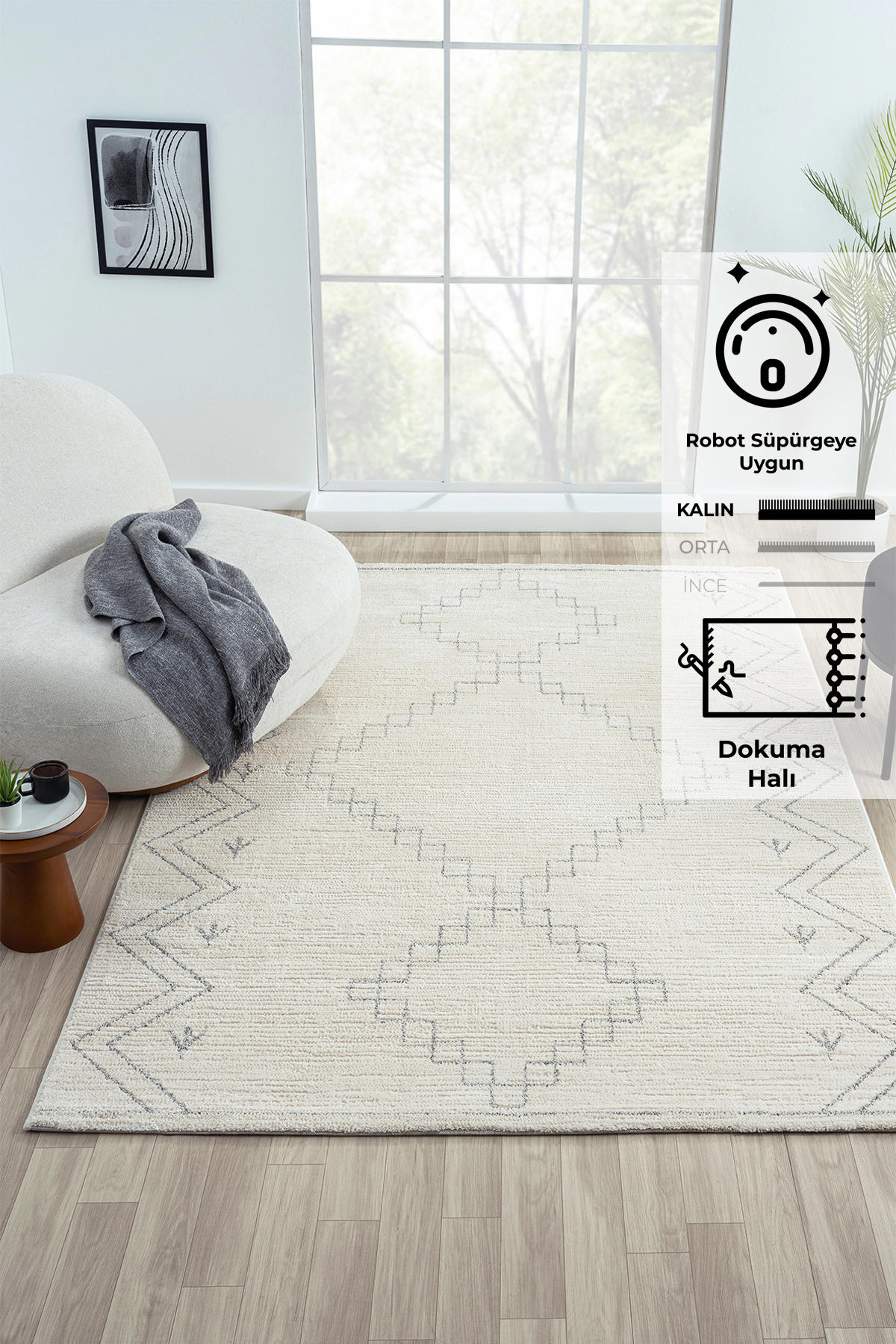Konfor Halı Claude 1636 Krem 12 mm Polyester Yıkanabilir Dikdörtgen Makine Dokuma Halı 80x500 cm