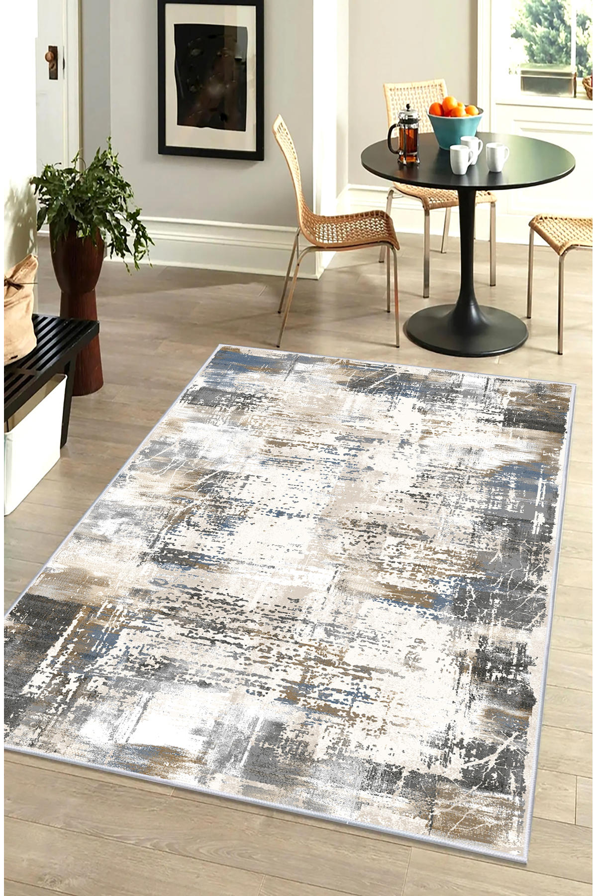 Artizon ART232 Bej 0.8 mm Polyester Toz Tutmaz Yıkanabilir İnce Kaymaz Dot Taban Dikdörtgen Makine Dokuma Salon Halısı 150x230 cm