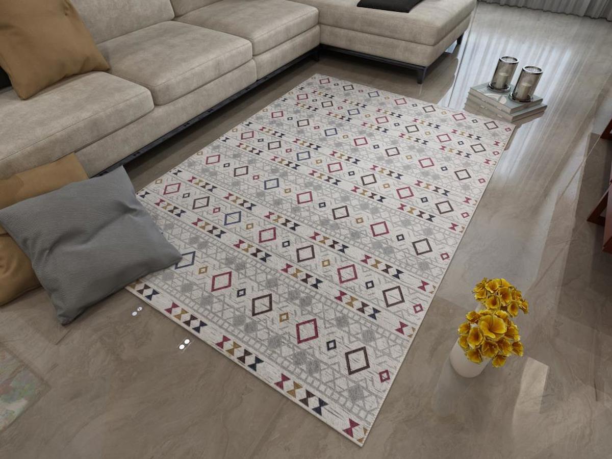 Red Halı Gri 6 mm Polipropilen Yıkanabilir Orta Kaymaz Dot Taban Dikdörtgen Makine Dokuma Halı 120x180 cm