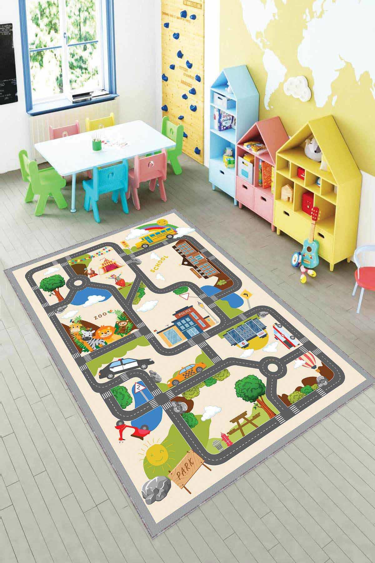 Viva Home AR1111 Krem 7 mm Mikropolyester Leke tutmaz Yıkanabilir İnce Kaymaz Dot Taban Dikdörtgen Makine Dokuma Salon Halısı 120x200 cm