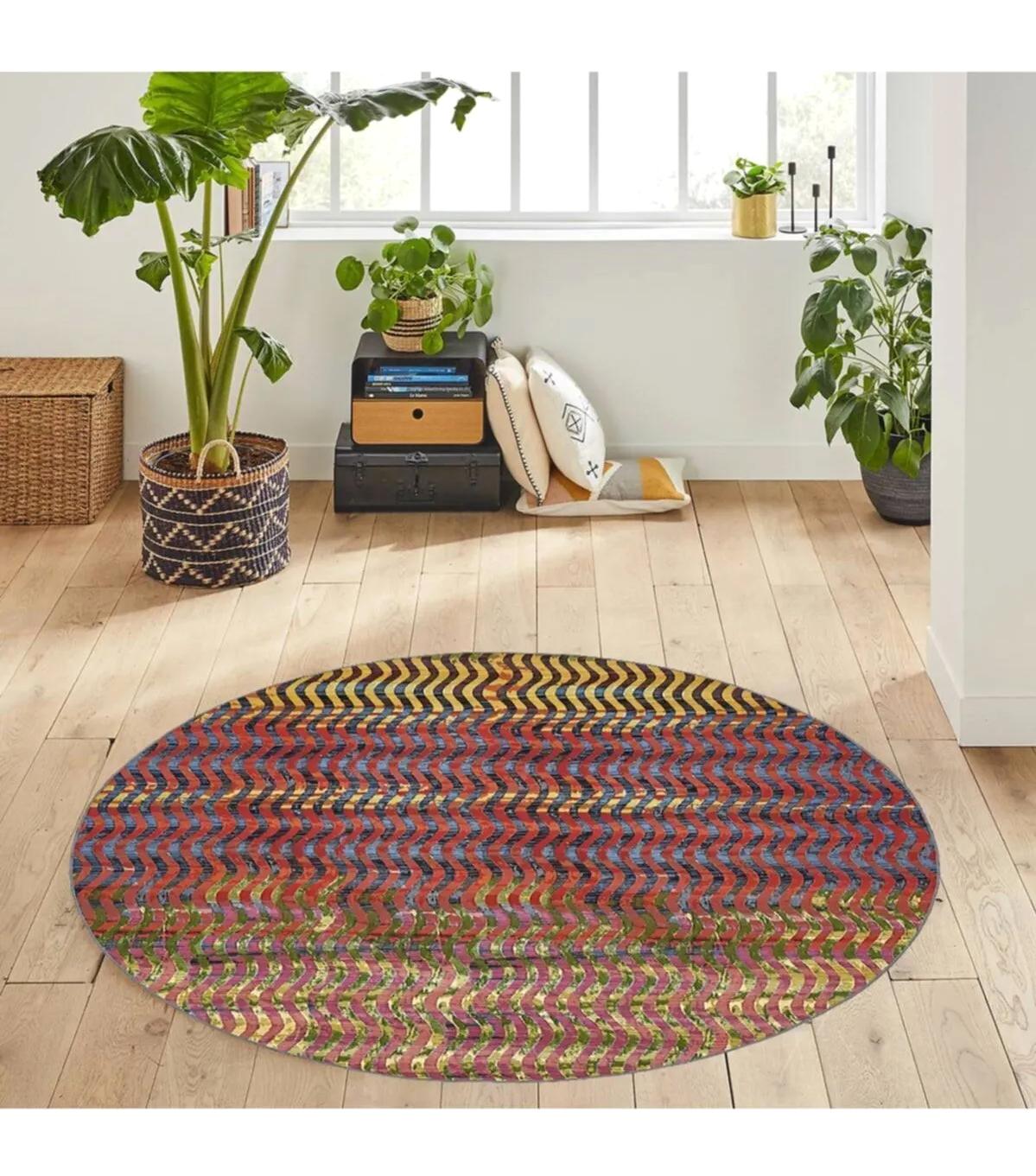 Rovigo Home RVG7168 Krem 8 mm Polyester Yıkanabilir Orta Kaymaz Dot Taban Dikdörtgen Makine Dokuma Salon Halısı 80x150 cm