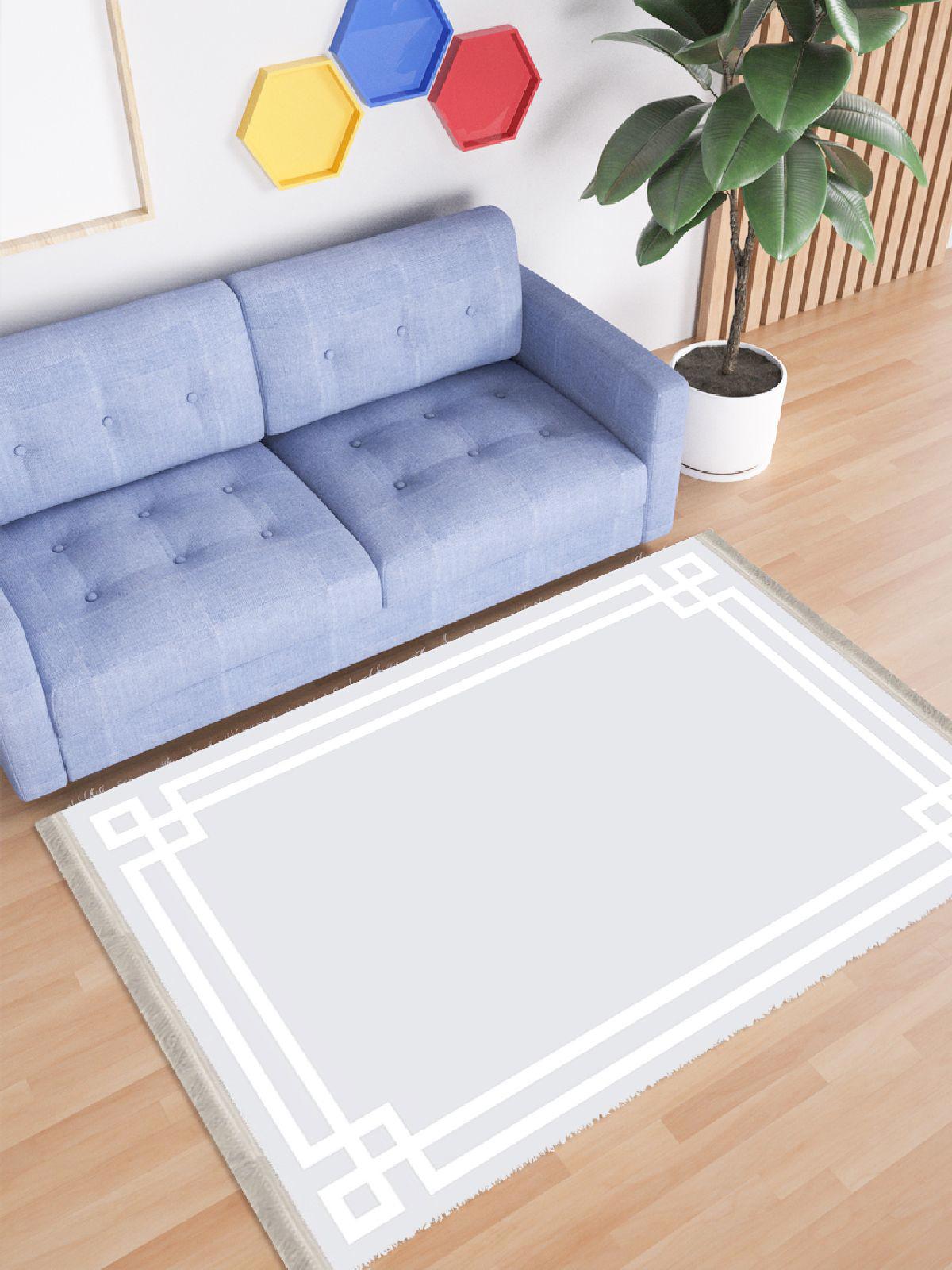 Enbe Collection E-MD0066D Beyaz 5 mm Pamuk Silinebilir Yıkanabilir Orta Kaymaz Dot Taban Dikdörtgen Makine Dokuma Oturma Odası Halısı 160x235 cm