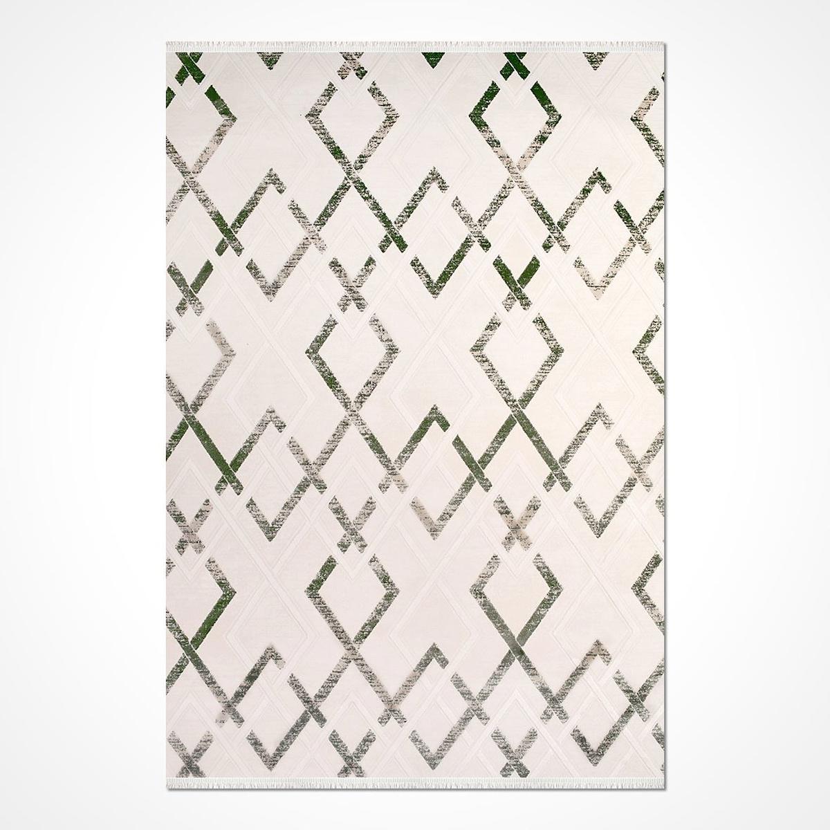 Crea Halı Royal 14902K Krem 11 mm Akrilik Toz Tutmaz Yıkanabilir Orta Geometrik Dikdörtgen Makine Dokuma Salon Halısı 80x150 cm