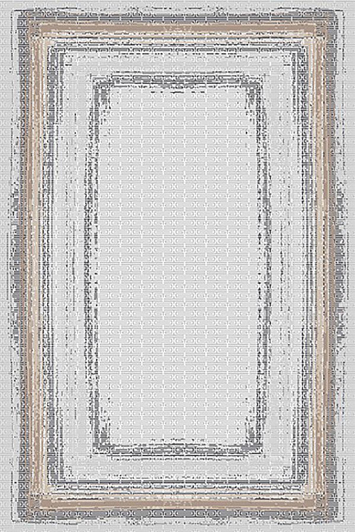 Kreasyon Halı Vavien 1382 Krem Yıkanabilir Kalın Pamuk Taban Dikdörtgen Makine Dokuma Salon Halısı 125x200 cm