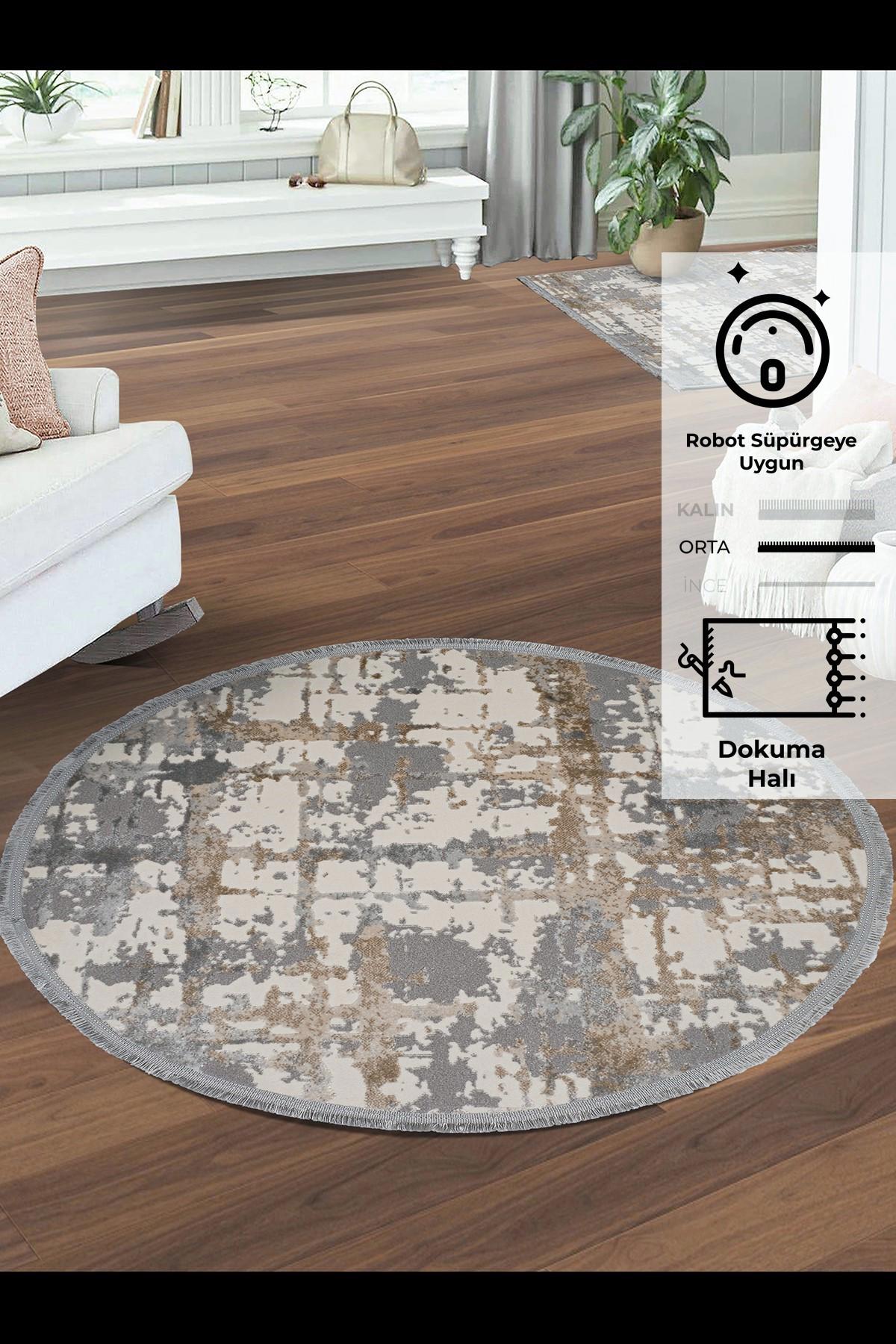 Konfor Halı Notta 1100 Krem 7 mm Polyester Yıkanabilir Yuvarlak Makine Dokuma Salon Halısı 80x150 cm