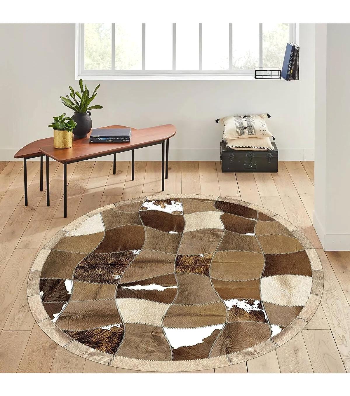 Rovigo Home RVG7293-HT1225 Çok Renkli 8 mm Polyester Antibakteriyel-Leke Tutmaz-Toz Tutmaz Yıkanabilir İnce Kaymaz Dot Taban Yuvarlak Makine Dokuma Salon Halısı 100x200 cm