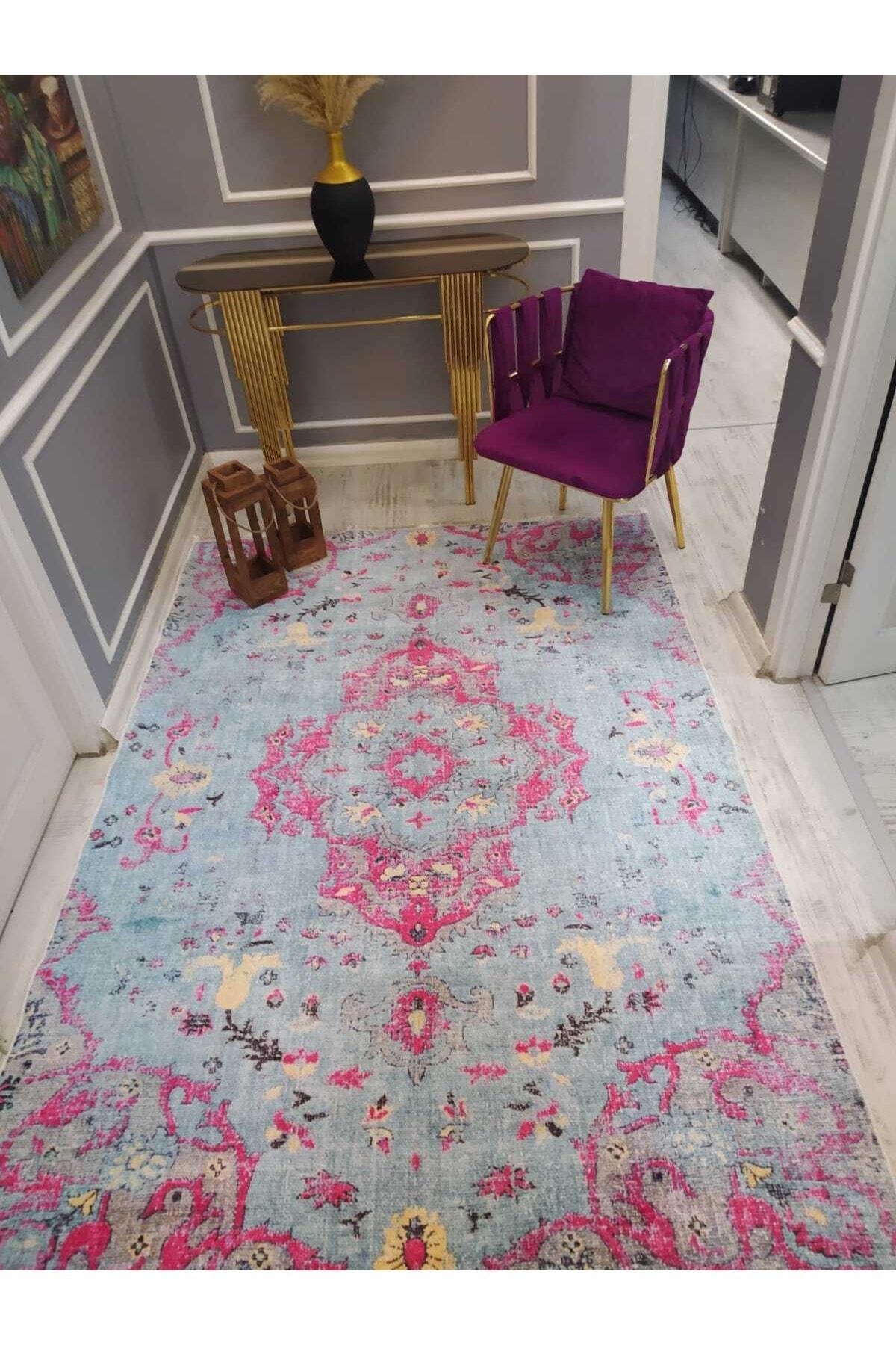 Doruklar Home Collection DRK8021 Krem 0.7 mm Mikropolyester Antibakteriyel Yıkanabilir Kalın Kaymaz Lateks Taban Dikdörtgen Makine Dokuma Salon Halısı 90x150 cm