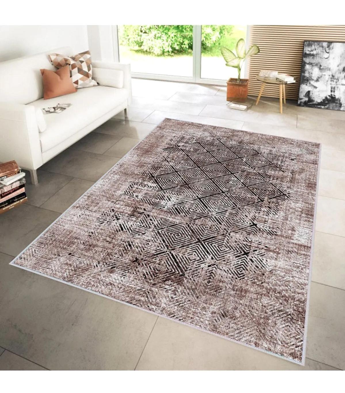 Rovigo Home RVG0157-SD829 Krem 8 mm Polyester Yıkanabilir Orta Kaymaz Dot Taban Dikdörtgen Makine Dokuma Salon Halısı 120x160 cm