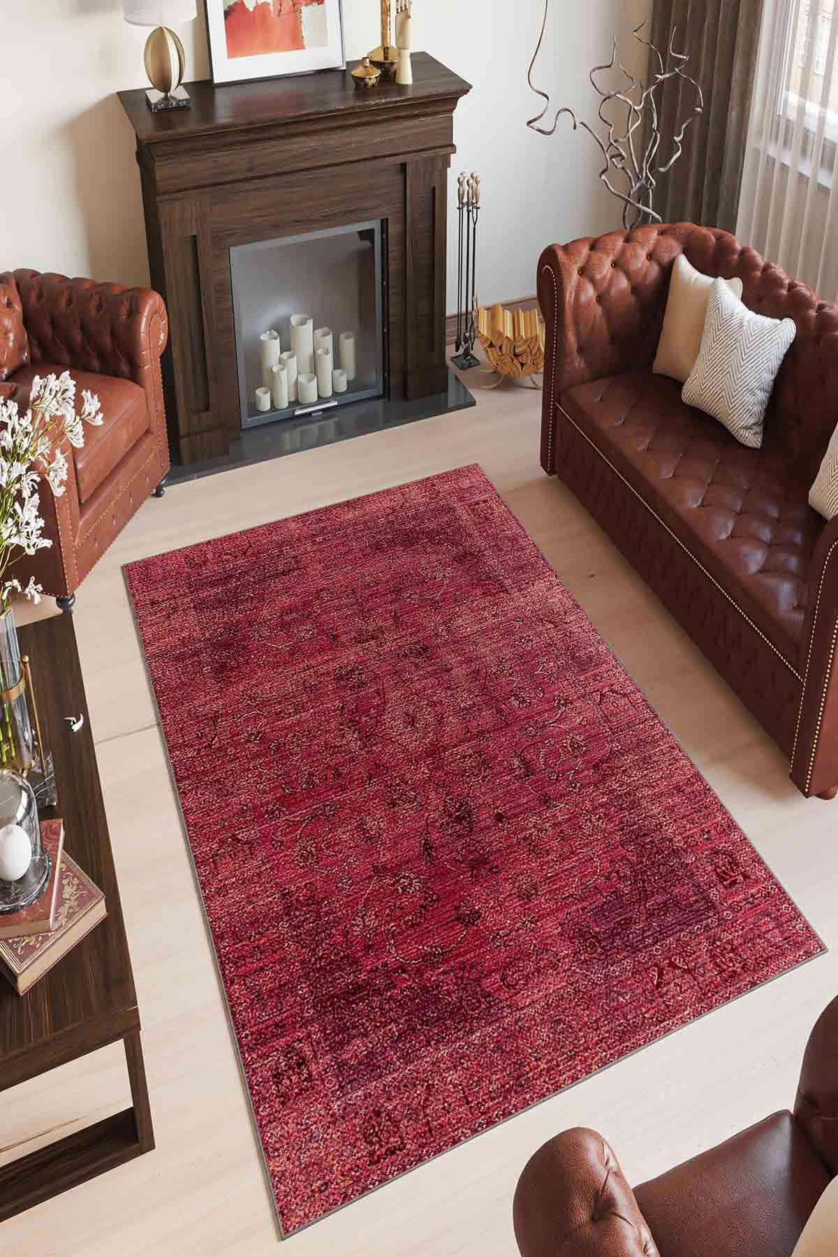 Homefesto Krem 5 mm Polyester Leke Tutmaz Yıkanabilir İnce Kaymaz Taban Dikdörtgen Makine Dokuma Salon Halısı 80x150 cm